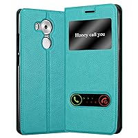 Book Case Compatible with Huawei Mate 8 in Mint Turquoise - with Magnetic Closure, 2 Viewing Windows and Stand Function - Wallet Etui Cover Pouch PU Leather Flip