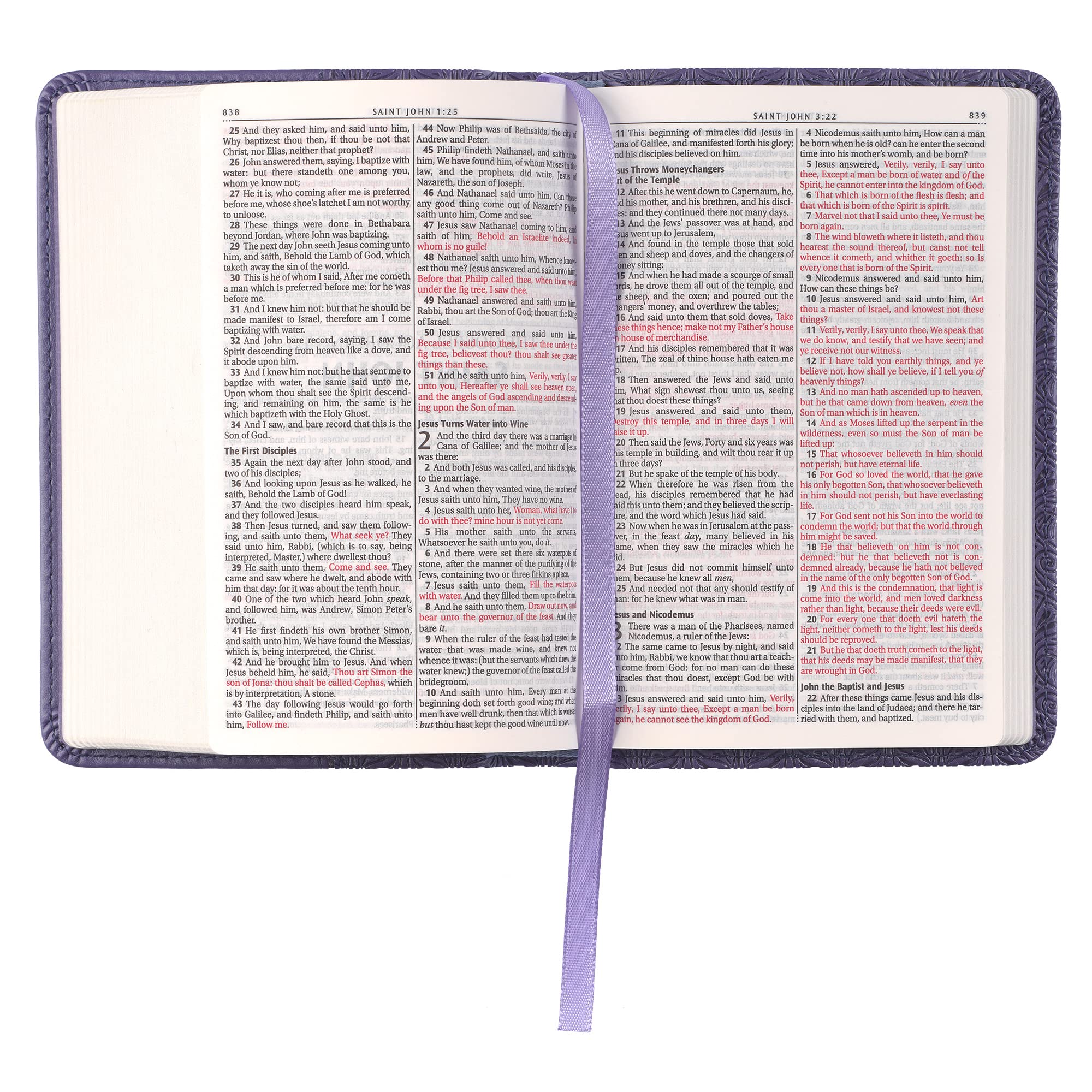 KJV Holy Bible, Mini Pocket Size, Faux Leather w/Ribbon Marker, Red Letter, King James Version, Purple