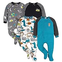Gerber Baby Boys Toddler Loose Fit Flame Resistant Fleece Footed Pajamas 4-Pack