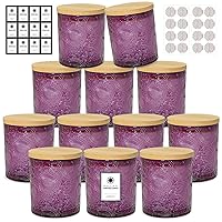 SUPMIND 8oz Embossed Candle Jars for Making Candles, 12 Pack Luxury Purple Candle Jars Bulk Empty Glass Candle Containers with Bamboo Lids, Stickers Labels - Dishwasher Safe