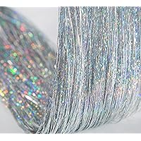 Edoneery 47 Inch Hair Tinsel 600 Silver Sparkling Highlights Synthetic Hair Streak BlingHighlights Glitter Extensions