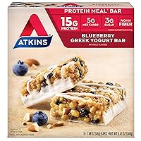 Atkins Protein Meal Bars Bundle - Chocolate Almond Caramel 8 Count & Blueberry Greek Yogurt 5 Count, 15g Protein, Low Sugar