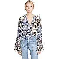 Parker Women's Ximena Flare Sleeve Button Detail Wrap Front Blouse