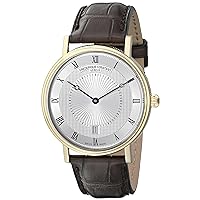 Frederique Constant Men's Slim Line Gold-Tone Stainless Steel Swiss Automatic Watch with Silver Dial and Brown Leather Band FC-306MC4S35