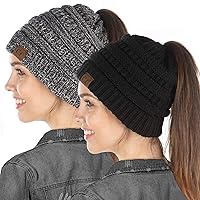 Funky Junque Exclusives BeanieTail Womens Beanie Ponytail Hat Messy Bun Skull Cap