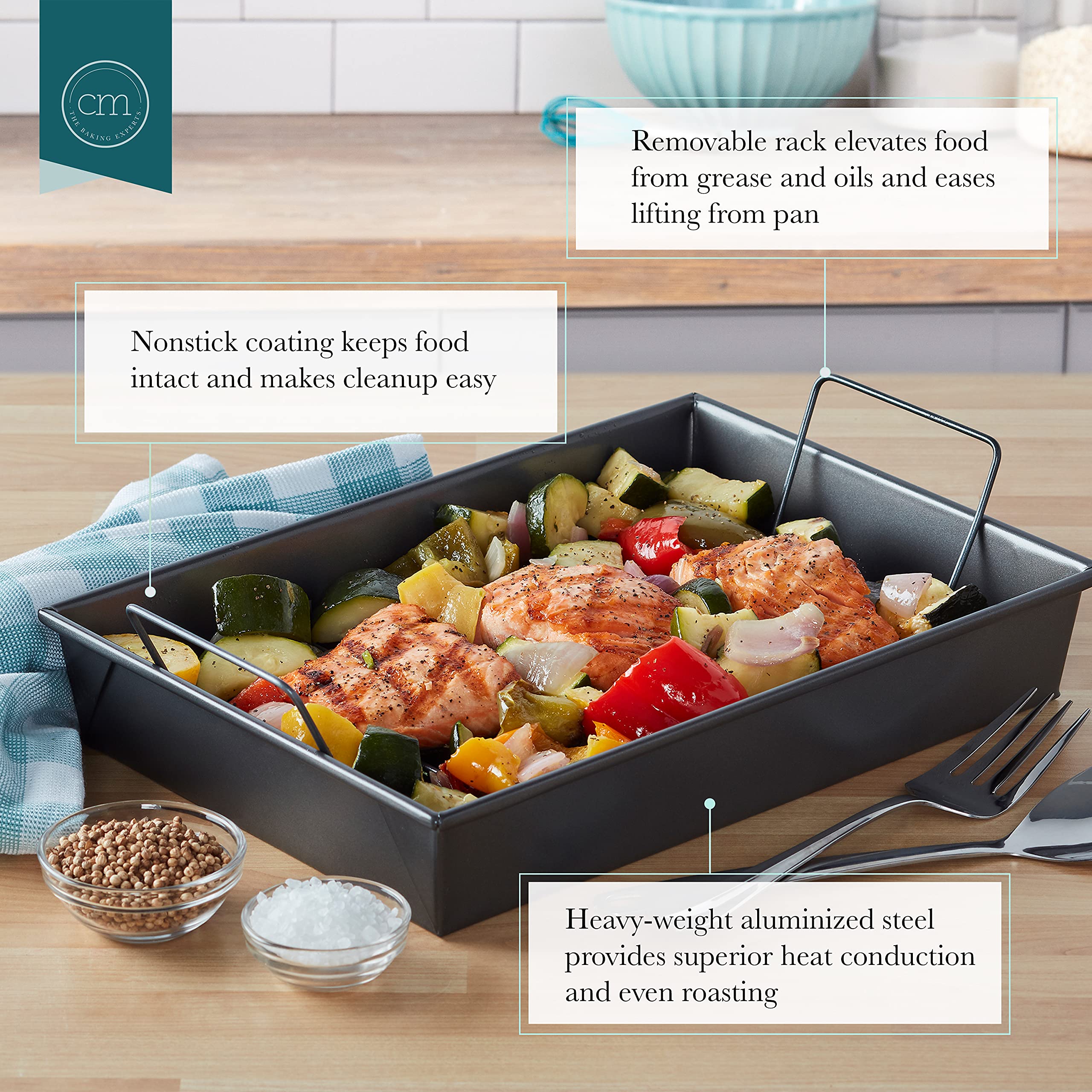 Chicago Metallic Professional Roast Pan with Non-Stick Rack, 13-Inch-by-9-Inch, Gray