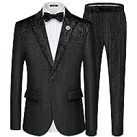 MAGE MALE Mens Suits Velvet Tuxedo Suit Set Slim Fit 2 Piece Luxurious Party Dinner Jacket Pants with Bow Tie
