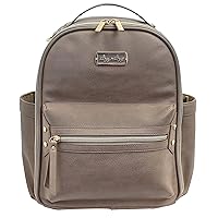 Itzy Ritzy Mini Diaper Bag Backpack with Vegan Leather Changing Pad, 8 Total Pockets (4 Internal and 4 External), Chic Grab-Top Handle and Rubber Feet, Taupe