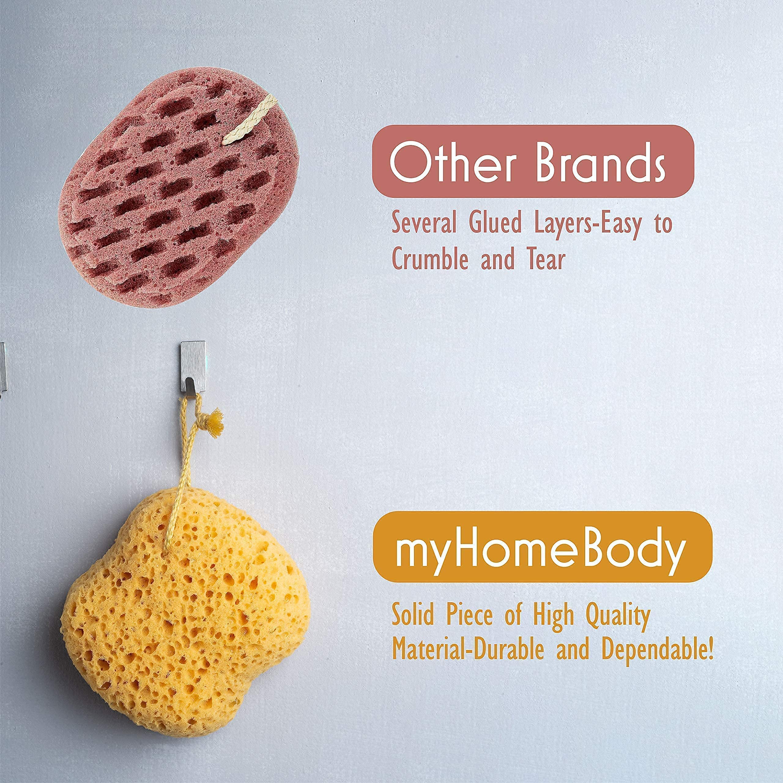 myHomeBody Premium Bath Sponge, Foam Loofah Sponge, Body Sponge for Shower - Large Size, Lots of Lather, Curvy, 3 Pack