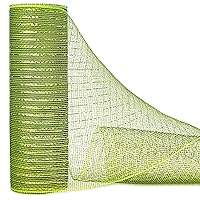 Ribbli Moss Green Metallic Mesh Ribbon,10 inch x 30 feet(10Yard), Moss Green with Gold Foil, Christmas Ribbon for Wreath Swags and Christmas Tree Decoration