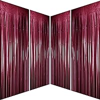 Burgundy Bachelorette Party Tinsel Foil Fringe Curtains for Wedding Anniversary Bridal Shower Happy Birthday Valentines Mothers Day Graduation Party Photo Booth Props Backdrops Decorations, 4pc