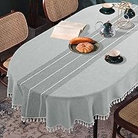 HOMBYS Solid Embroidery Oval Tablecloth with Tassels for Oval Table, Lace Dust-Proof Table Cover for Kitchen Dinning, Wrinkle Free Anti-Fading Tabletop Decoration (Grey, 52