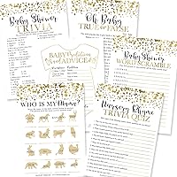 50 Gold Baby Prediction And Advice Cards, Trivia Games, etc, 25 Baby Animal Matching, Nursery Rhyme Game - 6 Double Sided Cards Baby Shower Games Funny, Baby Shower Ideas Baby Sprinkle Games