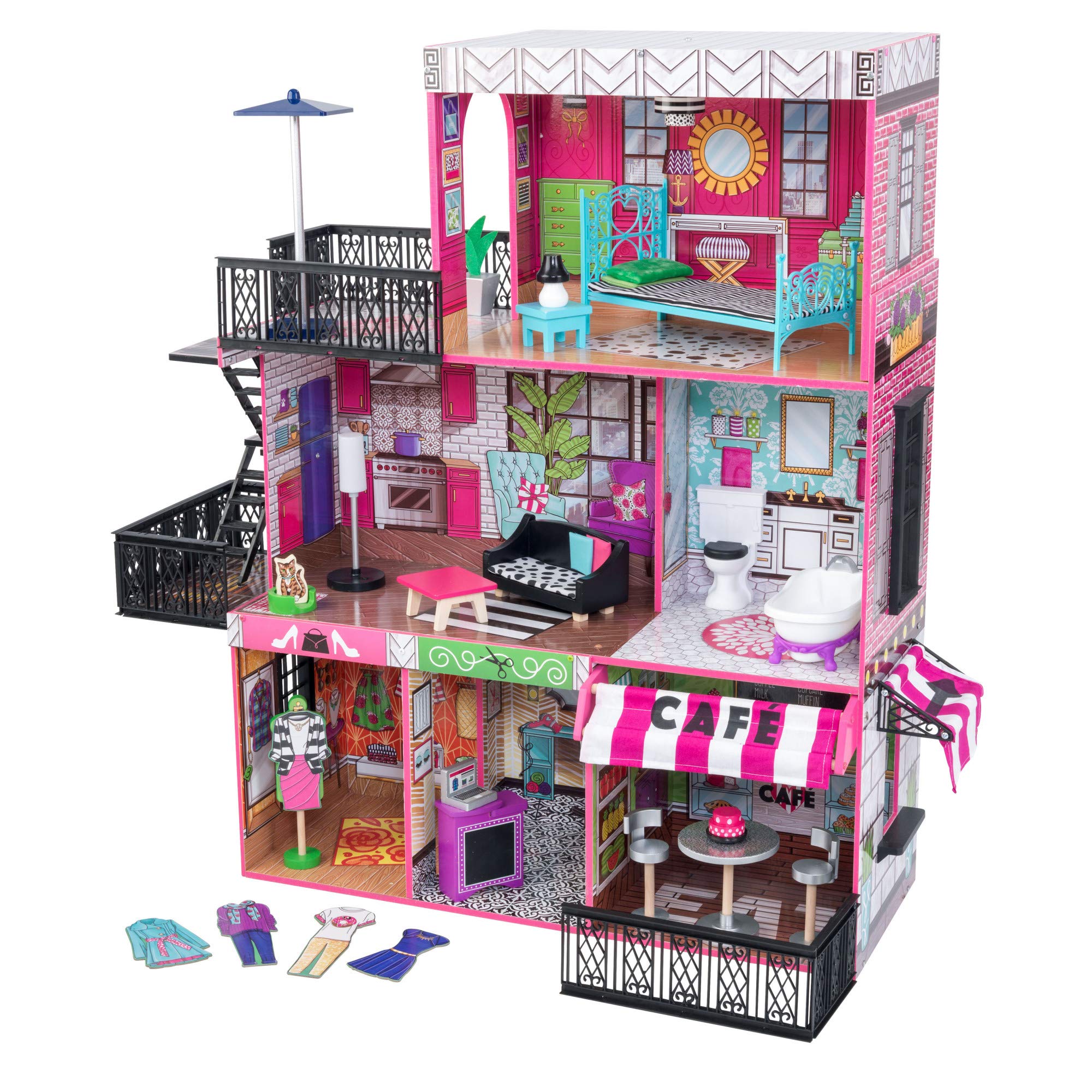 KidKraft Brooklyn's Loft Wooden Dollhouse with 25-Piece Accessory Set, Lights and Sounds, Gift for Ages 3+ 41.75