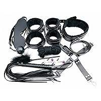 13PCS S&M Kit Alternative Flirting Sex Toys Plush Leather Bed Restraints Handcuffs Mask Whip Clips Rope SM Tools (Black)