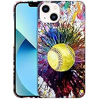 Glisten iPhone 13 Mini Case - Vintage Colour Softball Design Printed Slim Fit, Sleek & Cute Plastic Hard Snap on Protective Designer Back Phone Case/Cover for [5.4 inch], White