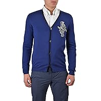 Just Cavalli Men's Blue 100% Wool Button Down Cardigan Sweater US M IT 50