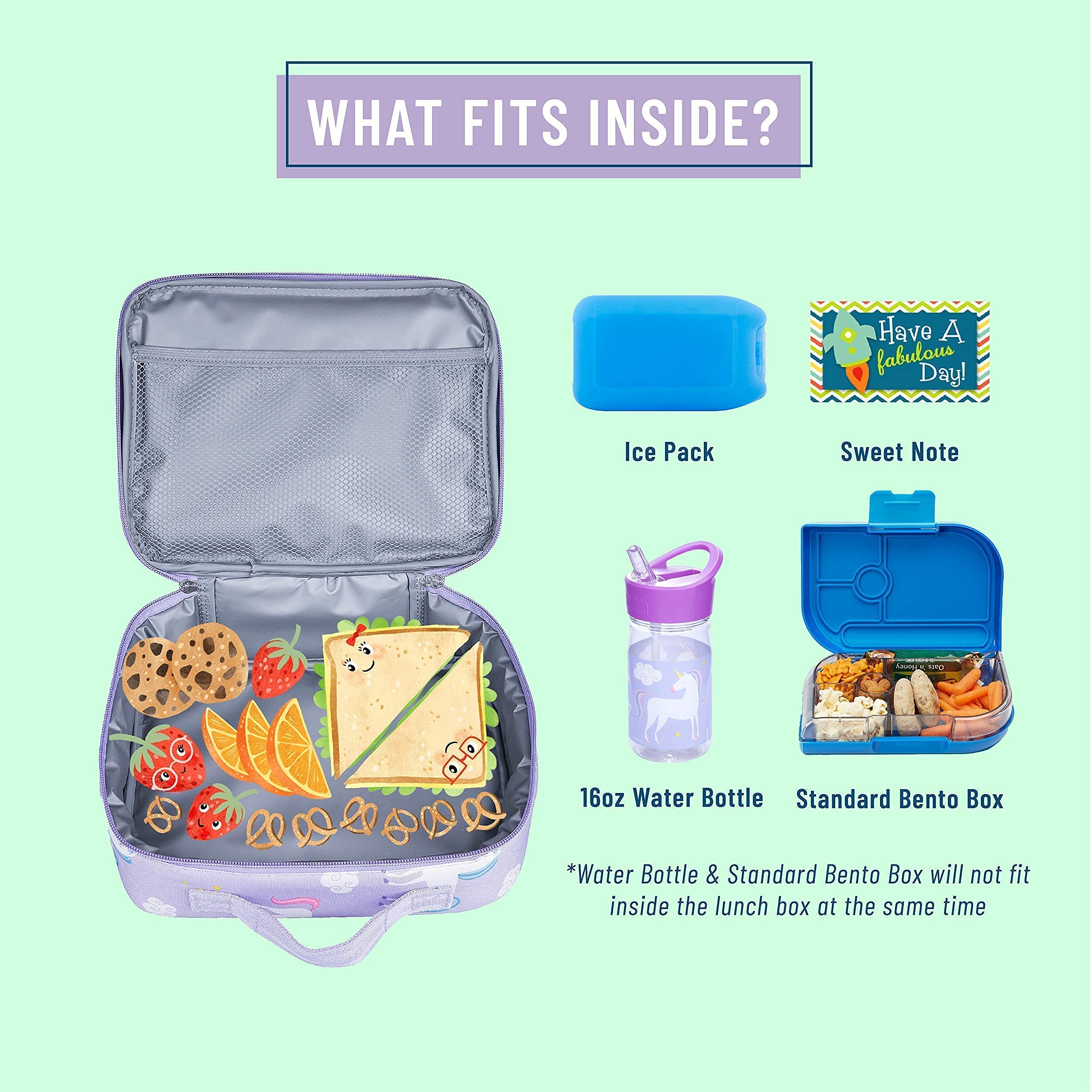 Wildkin Kids Lunch Box Bag Bundle with Modern Nap Mat (Unicorn)