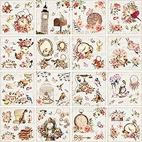 16 Sheets Rub on Transfers for Crafts and Furniture Vintage Floral Rub on Transfers Spring Flower Bird Clock Rub on Transfers Stickers for Home Office School Paper Wood DIY Craft, 5.9 x 5.9 Inch