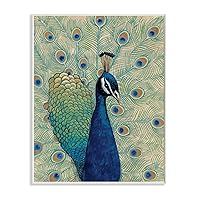Stupell Industries Blue Peacock Looking Right Wall Plaque Art, 10 x 0.5 x 15, Multi-Color