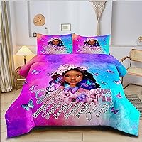 Black Girl Magic Comforter Set, Twin Bed Comforter Sets for Girls,African American Black Girl Bedding Set Bedroom Decor Afro Princess Melanin Bedspreads Quilt Black Girl Bed Set