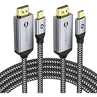 Warrky USB C to HDMI Cable 4K 6FT 2Pack [Anti-Interference Gold-Plated Plugs] Aluminum Type-C to HDMI Cord Thunderbolt 3/4 Compatible for MacBook Pro/Air, iMac, iPad Pro, Galaxy S8 to S23, Surface, HP