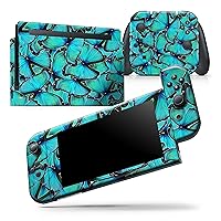 Compatible with Nintendo Switch Lite - Skin Decal Protective Scratch-Resistant Removable Vinyl Wrap Cover - Turquoise Butterfly Bundle
