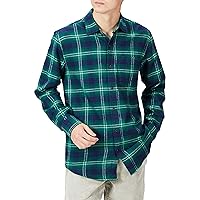 Amazon Essentials Men's Long-Sleeve Flannel Shirt (Available in Big & Tall), Green Navy Ombre Plaid, Small