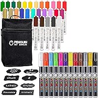 Liquid Chalk Markers - 12 Fine Tip Chalk Pens (3mm) + 24x Chalkboard Stickers - Erase Markers & 28 Dual Tip Acrylic Paint Pens: Ideal Art & Craft Christmas Gift - Craft Paint Markers for Painting