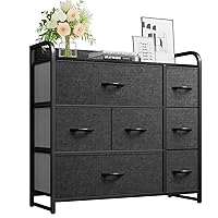 YITAHOME Fabric Dresser with 7 Drawers - Storage Tower with Large Capacity, Organizer Unit for Living Room - Sturdy Steel Frame, Easy Pull Fabric Bins & Wooden Top (Black/Grey)