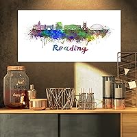 Reading Skyline-Cityscape Canvas Artwork Print-32x16, 32x16, Purple