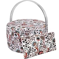 SINGER Premium Round Large Sewing Basket with Matching Zipper Pouch | 30% More Storage Volume (Floral Paisley Print)