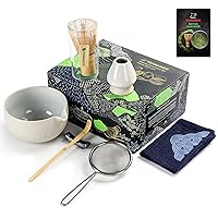 Japanese Tea Set (7pcs) Matcha Whisk Set Matcha Bowl with Pouring Spout Bamboo Matcha Whisk (chasen) Scoop (chashaku) Matcha Whisk Holder Tea Making Kit. N3, Lt. Grey, Matcha Green Tea Powder