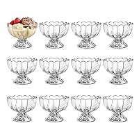 12PCs Set 5oz Small Cute Footed Tulip Glass Dessert Bowls/Cups - Perfect for Dessert, Sundae, Ice Cream, Fruit, Salad, Snack, Cocktail, Condiment, Trifle and Christmas Holiday Party (Clear-12)