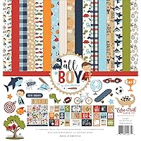 Echo Park Paper Company All Boy Collection Kit Paper, red, Green, Navy, Blue, Orange, Kraft, 12-x-12-Inch