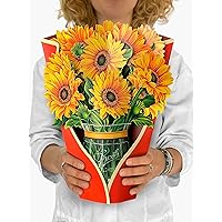 Freshcut Paper Pop Up Cards, Sunflowers, 12 Inch Life Sized Forever Flower Bouquet 3D Popup Greeting Cards, Mother's Day Gifts, Birthday Gift Cards, Gifts for Her with Note Card & Envelope