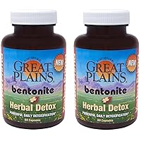 Yerba Prima Bentonite Clay Plus Herbal Detox, 60 Veggie Capsules (Pack of 2) - Use Long Term or as Rapid Detox, Premium Quality Ingredients, Powerful Daily Detoxification, Great Plains Bentonite