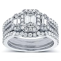 Kobelli Emerald Cut Diamond 3-Stone Bridal Set 1 3/4 CTW in 14k White Gold