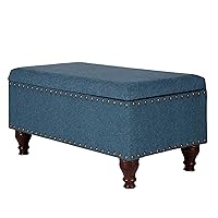 Homepop Home Decor | Upholstered Storage Bench with Nailhead Trim | Ottoman with Storage for Living Room & Bedroom | Decorative Home Furniture (Blue)