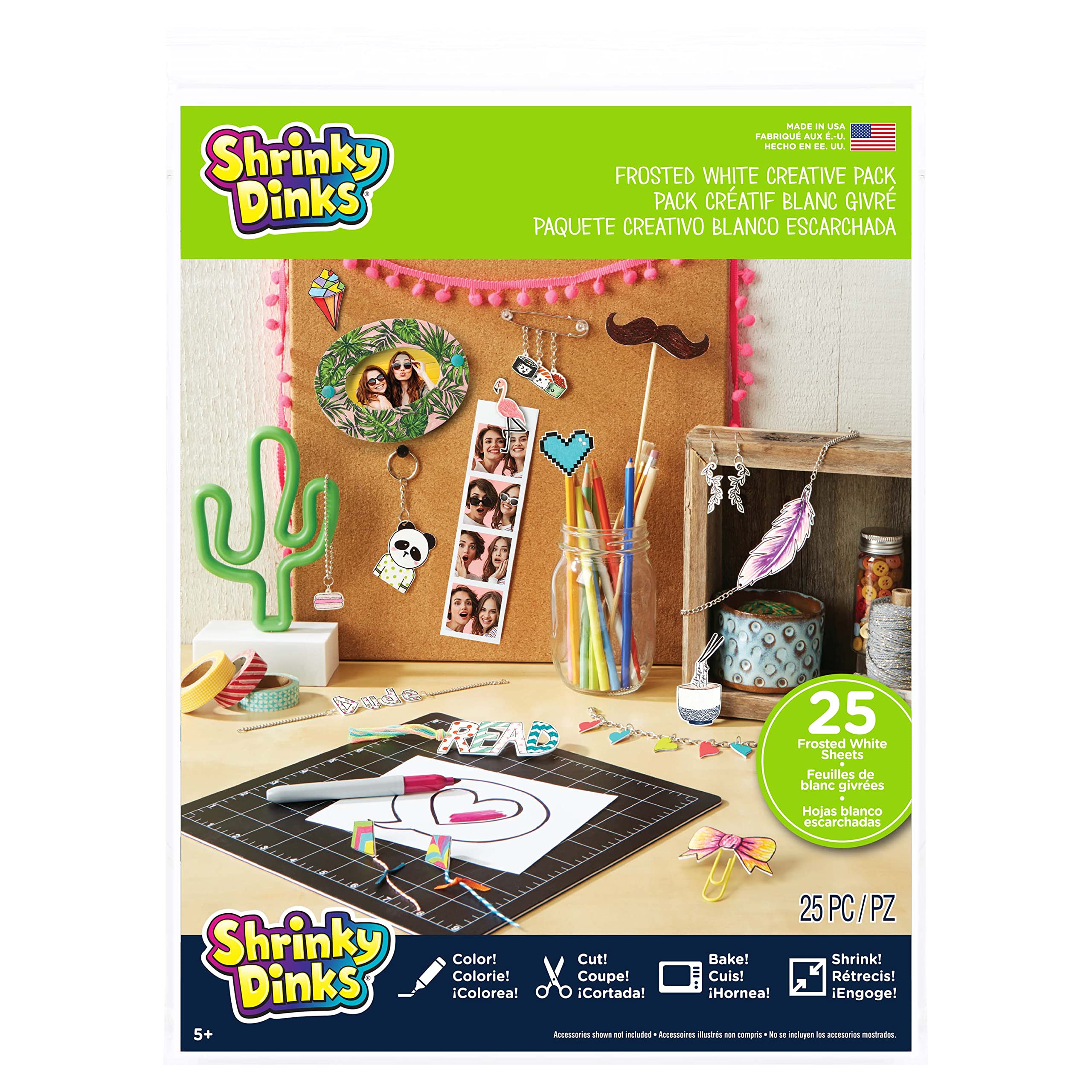 Just Play Shrinky Dinks Creative Pack, 25 Sheets Frosted White, Kids Art and Craft Activity Set, Kids Toys for Ages 6 Up