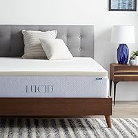 LUCID 2 Inch Traditional Foam Mattress Topper - Hypoallergenic - Ventilated - Conforming Support - Queen
