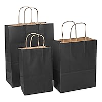 Prime Line Packaging 75 Pack Assorted Sizes Black Bulk Gift Bags with Handles, Black Party Bags, Kraft Paper Bags for Small Business,Shopping,Birthday