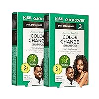 KISS Quick Cover Natural Herbal Color Change Shampoo 3 Pouches (2 PACK, Dark Brown)
