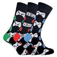 Mens Retro Gaming Funky Novelty Cotton Video Game Adult Crew Socks 7-12 | 3 Pack