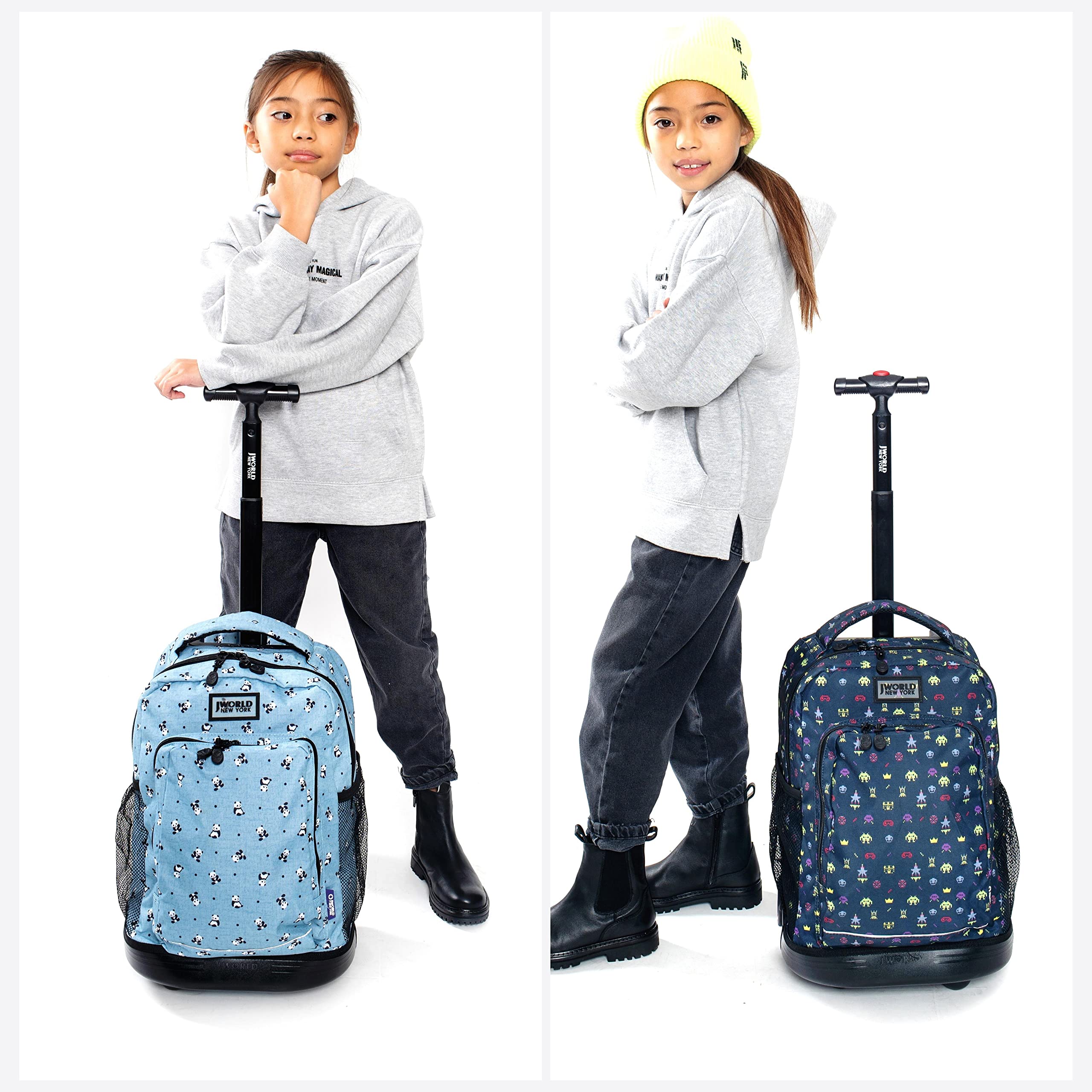 J World New York Sunny Rolling Backpack for Kids and Adults, Geo Blue, 17 X 11.5X 5.5 (H X W X D)