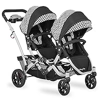 Track Tandem Double Umbrella Stroller in Black & White, Lightweight Double Stroller for Infant and Toddler, Multi-Position Reversible & Reclining Seats, Large Storage Basket and Canopy