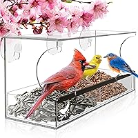 Window Bird Feeder with Strong Suction Cups, Bird Feeder Window Mount - Clear View Window Tray Bird Feeder, Bird Watching for Cats, Elderly -Clear Bird Feeder for Window Viewing-Bird Window Feeder
