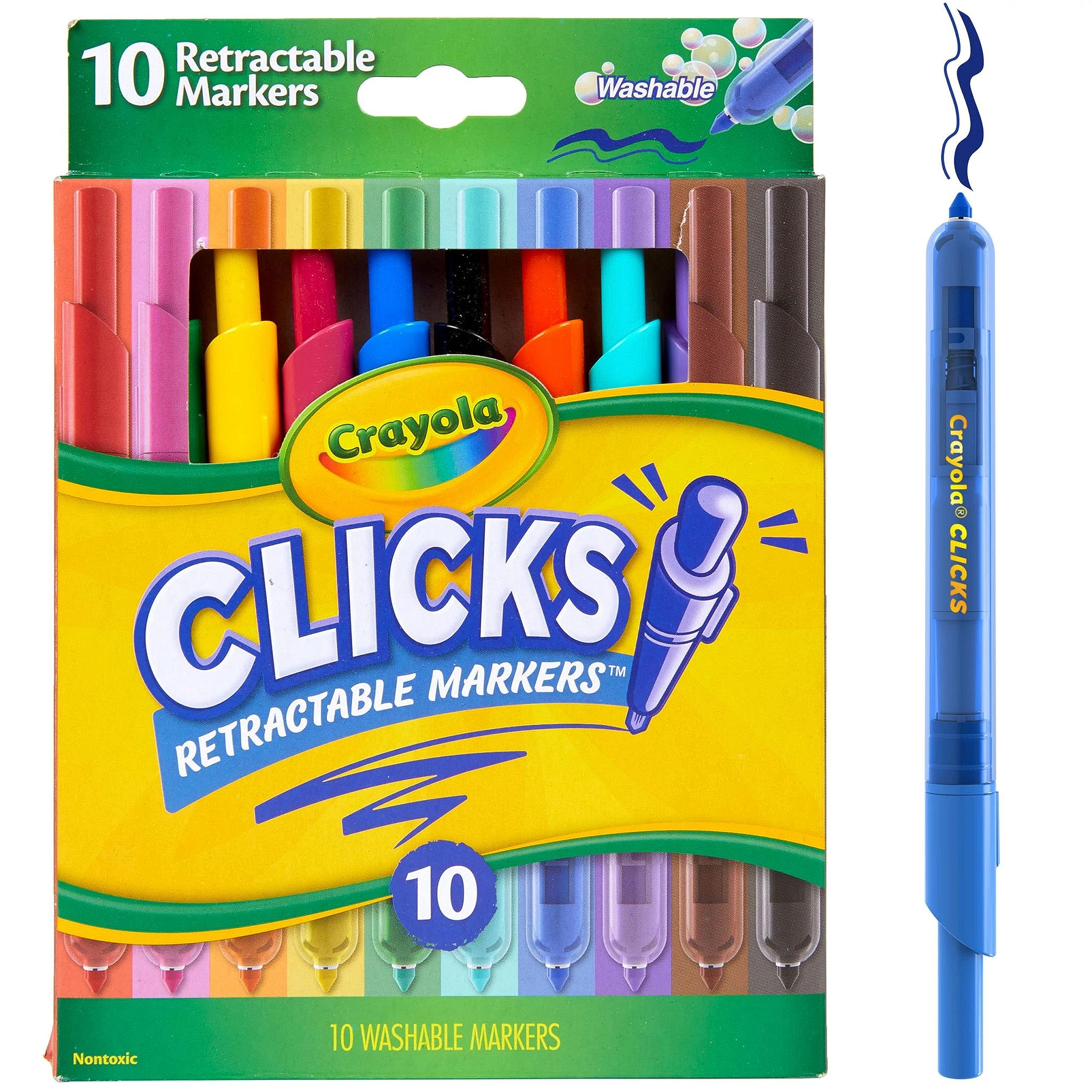 Crayola Washable Markers with Retractable Tips, Clicks, School Supplies, Art Markers, 10 Count