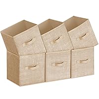 SONGMICS Storage Cubes, 11-Inch Non-Woven Fabric Bins with Double Handles, Set of 6, Closet Organizers for Shelves, Foldable, for Clothes, Sand Beige UROB26K03