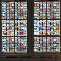 VELIMAX Window Privacy Film, Stained Glass Window Tint, Rainbow Window Decals, Static Cling Window Vinyl Non Adhesive Anti UV for Home Office 35.4x157.4 inches